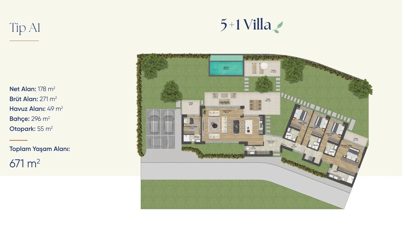 Tip A1 5+1 Villa kat planı