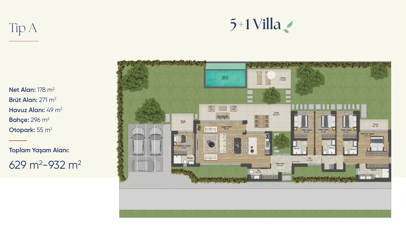 Tip A 5+1 Villa kat planı