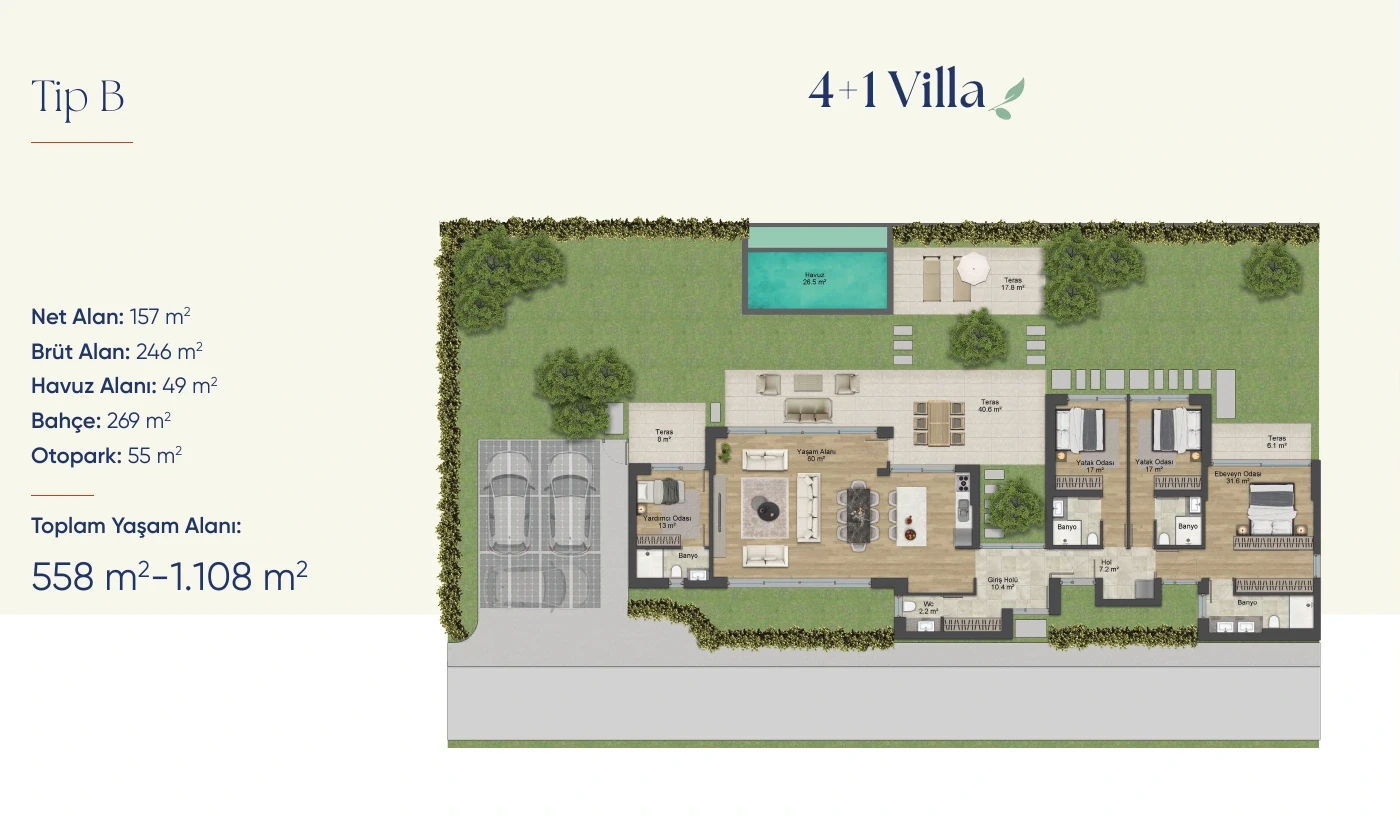 Tip B 4+1 Villa kat planı