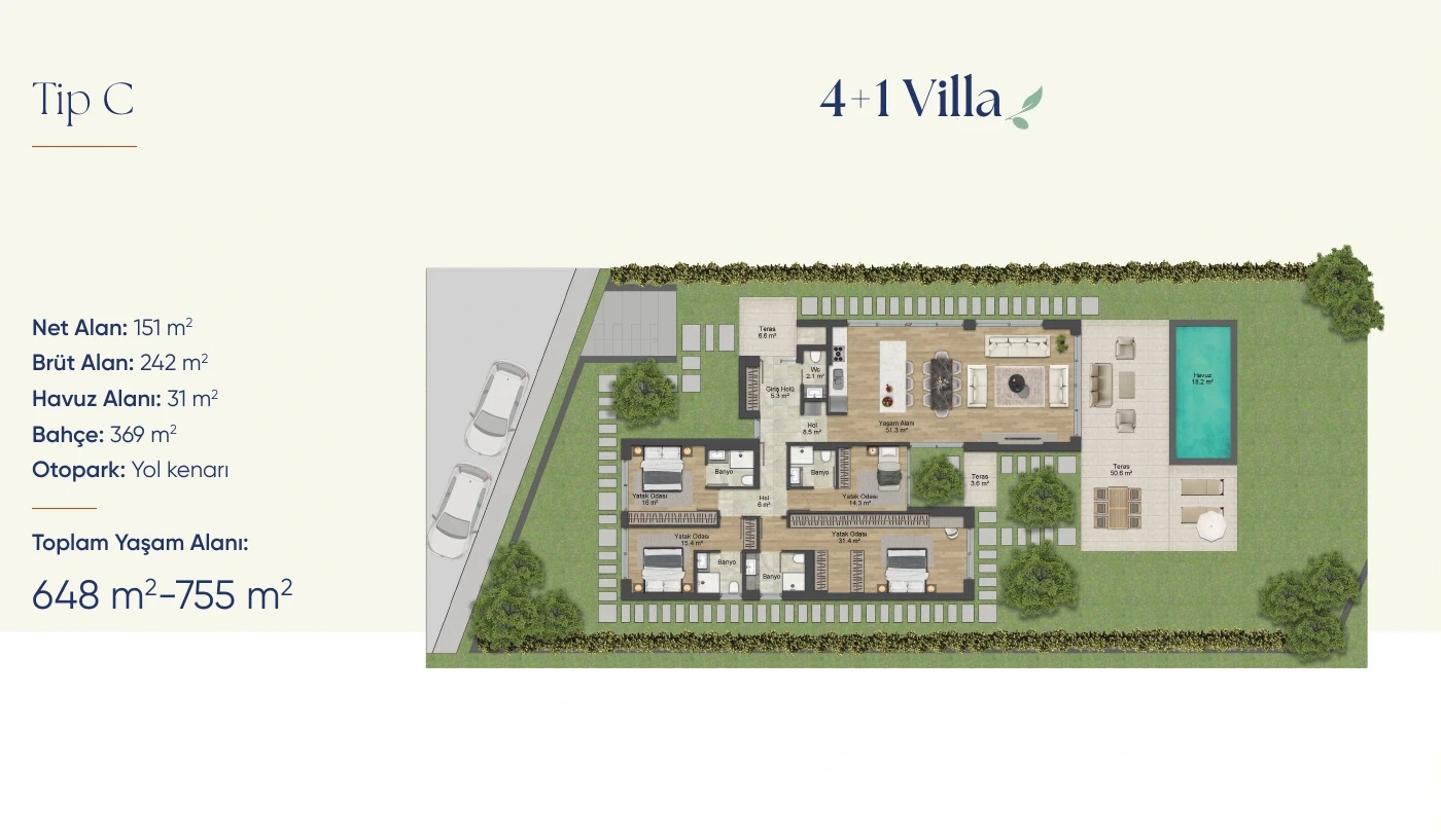 Tip C 4+1 Villa kat planı