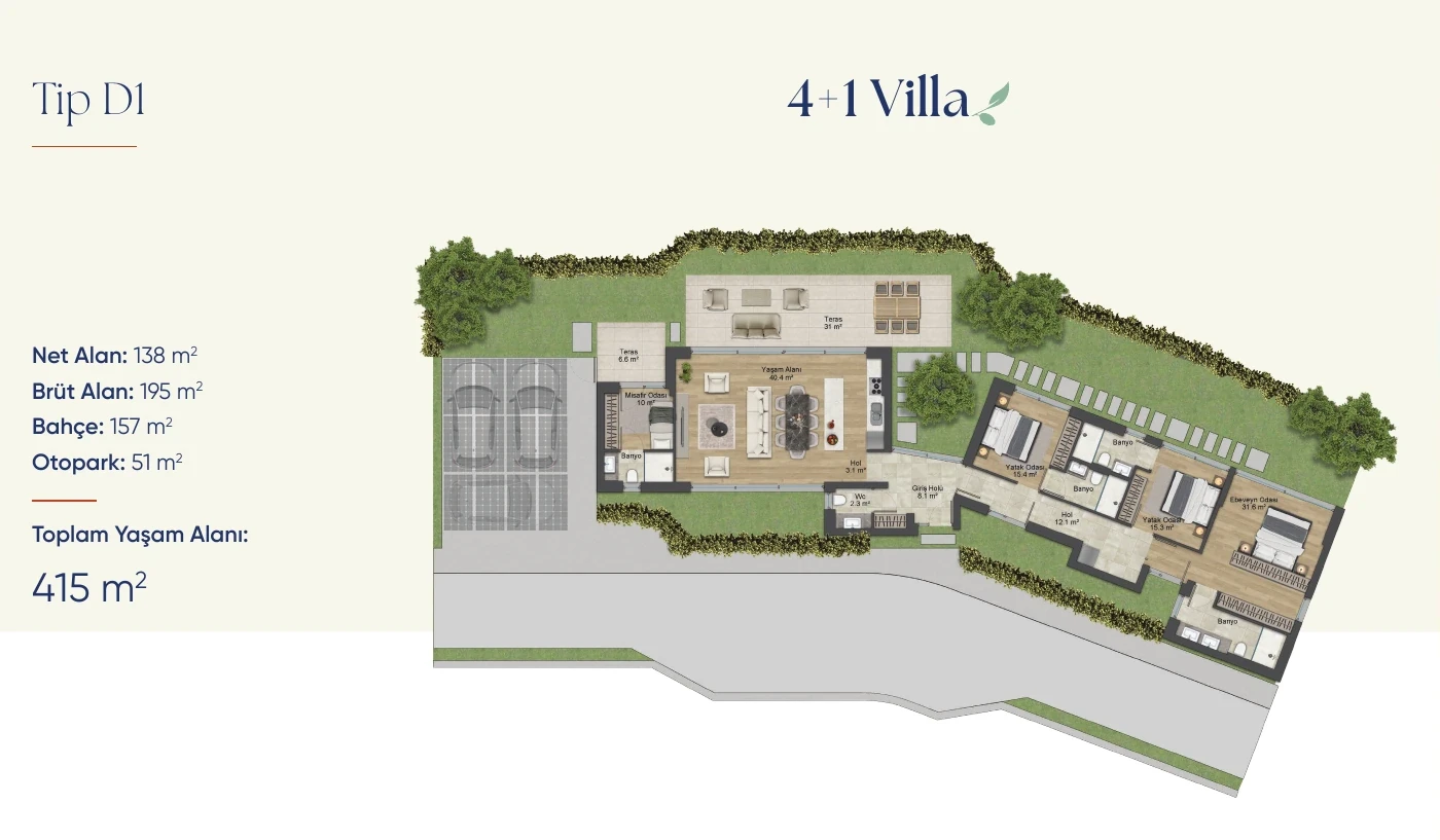 Tip D1 4+1 Villa kat planı