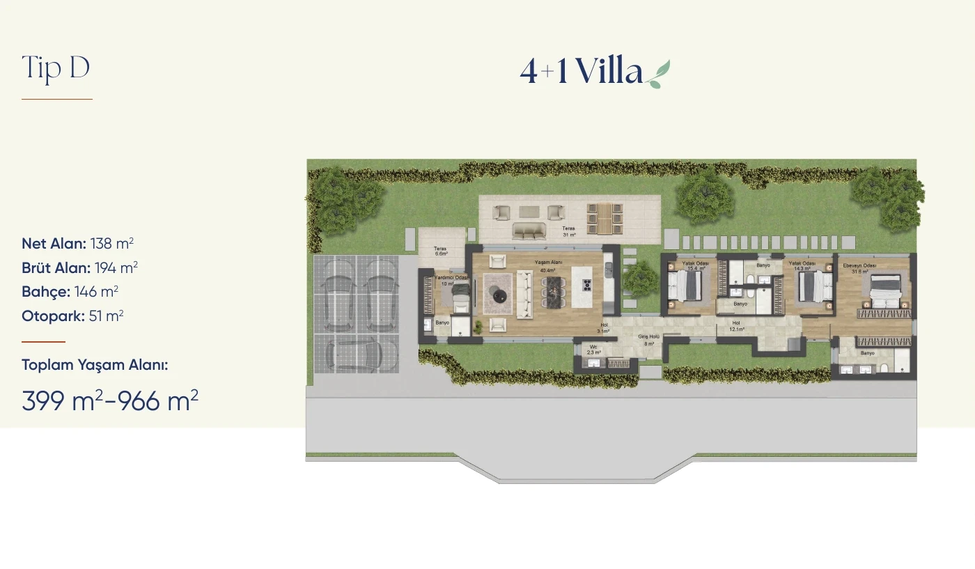 Tip D 4+1 Villa kat planı