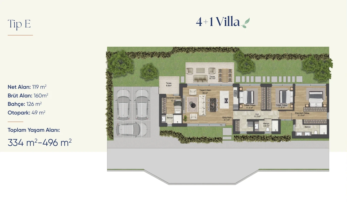 Tip E 4+1 Villa kat planı